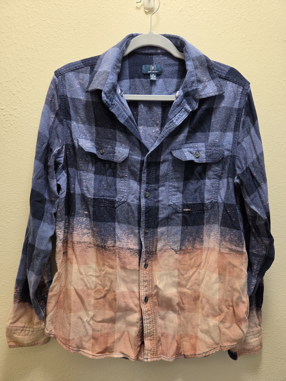 George Blue and Peach Ombre Plaid Button-Down Shirt